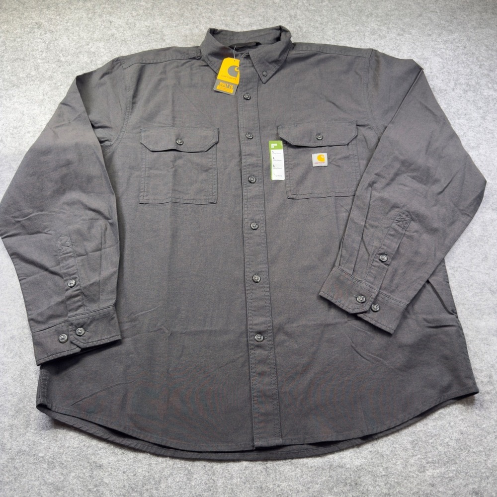 Carhartt Button Down Shirt Mens L Grey NEW Loose Fit Long Sleeve 104368 BKC